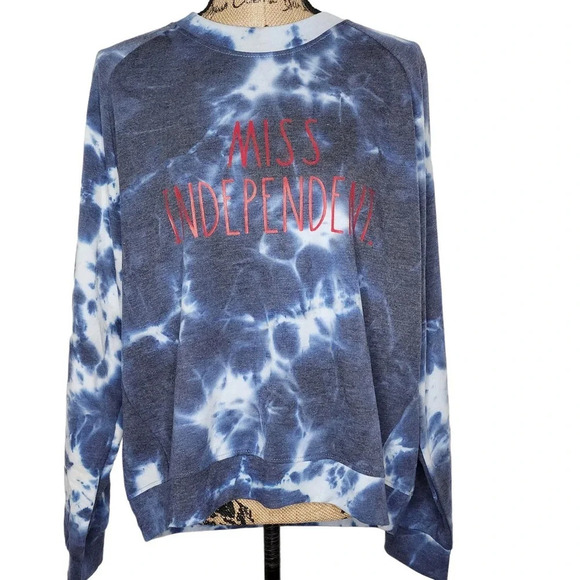 Rae Dunn Womens Miss Independent Tie Dye Crew Neck Sweatshirt Size Large Blue - Picture 14 of 14